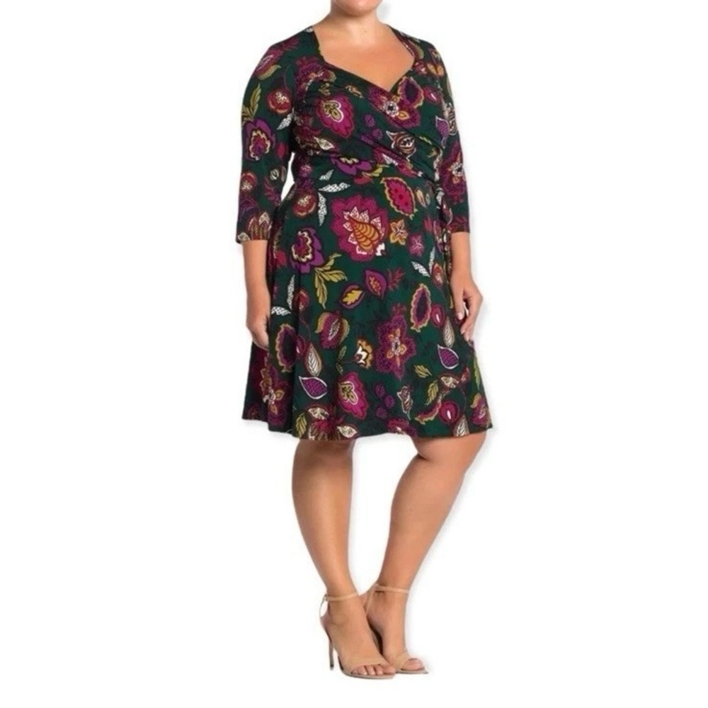 Leota Faux Wrap Sweetheart Neckline Multicolor Paisley Dress 2X